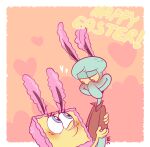  &lt;3 anthro blush bunny_costume cephalopod clothed clothing coleoid costume duo easter embrace eye_contact fake_ears fake_rabbit_ears freckles hi_res holidays lidded_eyes looking_at_another male marine mollusk nickelodeon octopodiform octopus sea_sponge shirt smile spongebob_squarepants spongebob_squarepants_(character) squidward_tentacles topwear waackery 
