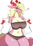  &lt;3 absurd_res alexandria_(darkpotzm) anthro big_breasts blonde_hair bra breasts clothed clothing darkpotzm dragon eyewear female glasses hair hair_over_eye hi_res horn lingerie mature_female one_eye_obstructed open_clothing open_topwear pink_body pink_scales scales scalie seductive skimpy solo thick_thighs topwear underwear 