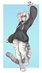 absurd_res anthro clothed clothing eyelashes felid female fur hair hi_res hoodie mammal mocha-wing pantherine panties raised_arm smile solo striped_body striped_fur stripes tiger topwear underwear white_body white_fur white_hair yunna_(monstercheetah) 