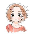  1girl blush collarbone forehead hair_ornament hairclip highres idolmaster idolmaster_cinderella_girls looking_at_viewer orange_hair portrait ryuzaki_kaoru short_hair simple_background sketch smile solo tagme tsurumai_kada white_background yellow_eyes 