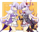  2girls alternate_costume corruption dark_persona dress dual_persona fire_emblem fire_emblem:_genealogy_of_the_holy_war frown holding_hands julia_(fire_emblem) looking_at_viewer magical_girl matching_outfits mind_control multiple_girls purple_eyes purple_hair smile yukia_(firstaid0) 