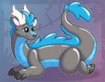  4_toes animate_inanimate blue_eyes dragon eastern_dragon feet feral grey_body horn inflatable living_inflatable mane pool_toy scales solo symrea toes 