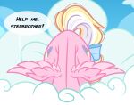  bay_breeze blonde_hair bow_ribbon cloud dialogue emberslament english_text equid equine fan_character female fur hair hasbro head_down help_me_stepbro_i&#039;m_stuck hi_res mammal meme my_little_pony pegasus pink_body pink_fur text wings 