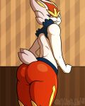  2023 abbirabbit anthro big_butt butt cinderace generation_8_pokemon girly hi_res lagomorph leporid looking_at_viewer male mammal nintendo pokemon pokemon_(species) rabbit simple_background solo standing tail tail_tuft thighs_up tuft 