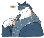  anthro bust_portrait clothing dinosaur eyewear glasses lizard male muscular muscular_anthro muscular_male portrait reptile scalie scarf solo takamatsu-kun text 