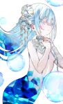  1girl bare_shoulders breasts bubble eyebrows_hidden_by_hair flower hair_between_eyes hair_flower hair_ornament hands_on_own_chest highres long_hair nude open_mouth original tears upper_body zenshin 