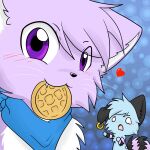  &lt;3 1:1 2013 :3 ambiguous_gender anthro bandanna blue_body blue_fur blush blush_lines caramelcat123 cheek_tuft chest_tuft chibi domestic_cat duo ear_piercing ear_ring eating eating_food facial_tuft fangs felid feline felis floppy_ears fluffy fluffy_tail food fur head_tuft kemono kerchief kiya_lina mammal markings piercing prick_ears purple_body purple_eyes purple_fur ring_piercing souzen_(caramelcat123) striped_markings striped_tail stripes tail tail_markings teeth tuft waffle 