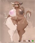  abstract_background anthro areola belly bicolored_fur big_areola big_belly big_butt big_nipples bovid bovine brown_body brown_fur butt cattle chatski chubby_anthro chubby_belly ears_down erect_nipples female fluffy fur fur_markings fur_pubes fur_tuft genitals gold_earring green_eyes hands_on_hips hi_res hooves horn huge_areola huge_belly huge_butt huge_nipples huge_thighs looking_at_viewer mammal markings navel nipples overweight palette pivoted_ears pose pubes pussy slightly_chubby solo standing thick_thighs tuft wide_hips 