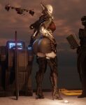  3d_(artwork) big_butt bottom_heavy bottomwear butt clothed clothing destiny_(video_game) digital_media_(artwork) duo exo female female/female hi_res humanoid looking_at_viewer miniskirt outside skirt solo_focus unknown_artist 