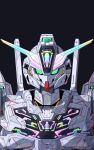  absurdres azzalea black_background english_commentary english_text glowing green_eyes gundam gundam_calibarn gundam_suisei_no_majo highres looking_at_viewer mecha mobile_suit no_humans portrait robot science_fiction solo v-fin 