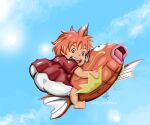  1girl barefoot gake_no_ue_no_ponyo magikarp pokemon pokemon_(creature) ponyo sky smile 