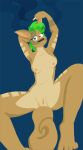  anthro areola breasts brown_body brown_fur butt female fur genitals green_hair hair lineless lying nude on_back pussy solo tabbiewolf 