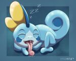  2019 5:4 ambiguous_gender bodily_fluids drooling_on_ground excessive_saliva eyes_closed feral generation_8_pokemon hi_res long_tongue macro nintendo open_mouth pokemon pokemon_(species) saliva sleeping sobble solo sound_effects suddendraft tongue vowelless vowelless_sound_effect zzz 
