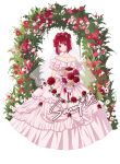  1girl arima_kana bob_cut bride dress flower full_body hair_flower hair_ornament highres inverted_bob oshi_no_ko pink_dress red_eyes red_flower red_hair red_rose rose short_hair solo white_background xiang_yu_pai 