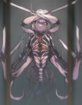  1girl ander_horlo arm_blade arms_up black_sclera colored_sclera extra_arms guro highres looking_at_viewer monster_girl organs original ribs short_hair solo weapon white_hair 
