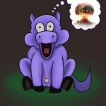  1:1 balls cloud cuddlybloodily erection feral fluffy_pony fluffy_pony_(species) fur genitals hi_res male mammal mushroom_cloud penis purple_body purple_fur simple_background solo thought_bubble 
