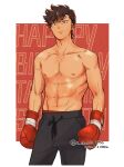  1boy abs black_shorts boxer brown_hair hajime_no_ippo highres looking_at_viewer male_focus muscular muscular_male okntr sendou_takeshi shorts topless_male 