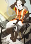  armor backhoe_(vehicle) cabbagethe1 canid canine canis clothing construction construction_equipment construction_vehicle equipment excavator furryratchet hard_hat headgear helmet hi_res male mammal nadie nadie_(cabbagethe1) safety_vest topwear vehicle vest wolf 