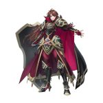  1girl armor black_cape brown_eyes brown_hair cape dai-xt facing_viewer fingerless_gloves fire_emblem fire_emblem:_mystery_of_the_emblem fire_emblem_heroes gloves holding holding_shield long_hair official_alternate_costume official_art red_cape red_gloves sheena_(fire_emblem) sheena_(resplendent)_(fire_emblem) shield solo standing v-shaped_eyebrows 