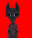  black_sclera clothed clothing ears_up female fluffy hands_together humanoid looking_at_viewer red_background simple_background smile solo torrin(toxis) toxis unknown_species 