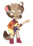  2019 alpha_channel anthro blush blush_lines brown_body brown_fur brown_tail canid canine clothed clothing fur guitar holding_guitar mammal musical_instrument orange_clothing pink_body pink_fur plucked_string_instrument raccoon_dog red_clothing smile solo string_instrument tail topwear vince_(yonkagor) white_body white_clothing white_fur yellow_eyes yonkagor 