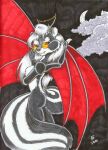  2001 anthro black_body black_fur butt cloud eyewear female flinters fur glasses hair horn mammal markings mephitid moon red_eyes red_wings skunk striped_markings striped_tail stripes succubus tail tail_markings white_hair wings 