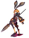  1girl animal_ears armored_boots boots disgaea disgaea_rpg full_body highres holding holding_polearm holding_weapon long_sleeves non-web_source official_art orange_hair photoshop_(medium) pink_eyes polearm rabbit_ears rabbit_tail short_hair solo standing tail transparent_background usalia_(disgaea) weapon 