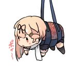  1girl absurdres black_ribbon blonde_hair chibi commentary_request dyson_(edaokunnsaikouya) hair_flaps hair_ornament hair_ribbon hairclip highres kantai_collection long_hair red_eyes ribbon scarf simple_background solo strap white_background white_scarf yuudachi_(kancolle) 