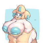  big_breasts big_butt breasts butt clothed clothing eyewear female generation_3_pokemon glasses hi_res jirachi legendary_pokemon lightmizano nintendo pokemon pokemon_(species) short_stack simple_background solo thick_thighs topless 