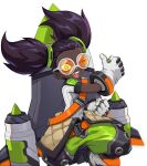  1girl :d absurdres artist_request black_hair child dark-skinned_female dark_skin fist_pump green_eyes highres knee_up long_hair luna_(omega_strikers) missing_tooth non-web_source official_art omega_strikers orange-tinted_eyewear oversized_gloves rocket round_eyewear shirt short_sleeves smile solo teeth thumbs_up tinted_eyewear twintails upper_teeth_only white-framed_eyewear white_shirt 