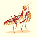  artist_name bug charongess concept_art no_humans original porcelain praying_mantis simple_background sparkle yellow_background yellow_eyes 