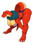  absurd_res amazon anthro big_breasts breasts clothed clothing digitalkaiju dinosaur dinozon_fury female freckles hi_res jasper_(dinozon_fury) muscular_thighs partially_clothed red_body red_scales reptile scales scalie solo solo_focus theropod tyrannosaurid tyrannosaurus tyrannosaurus_rex 