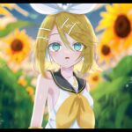  1girl aqua_eyes armpits bare_shoulders black_sailor_collar blonde_hair blurry blurry_background bow breasts depth_of_field detached_sleeves field flower flower_field hair_between_eyes hair_bow hair_ornament hairclip headphones headset highres kagamine_rin light_blush looking_at_viewer looking_up medium_hair neckerchief nnc225 open_mouth pale_skin sailor_collar sailor_shirt shirt sideboob skinny sleeveless sleeveless_shirt small_breasts solo sunflower sunflower_field swept_bangs treble_clef vocaloid wet wet_clothes wet_hair white_bow yellow_neckerchief 