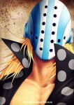  1boy black_shirt blonde_hair collarbone commentary_request dated hockey_mask k-suwabe killer_(one_piece) long_hair male_focus mask one_piece open_clothes shirt solo 