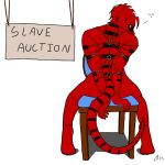  2015 aemi anthro black_body black_skin bound chair digital_drawing_(artwork) digital_media_(artwork) furniture furx_(character) hands_tied lizard looking_at_viewer male red_body red_eyes red_skin reptile scalie sign signature simple_background sitting solo text white_background 