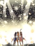  3girls arm_up black_hair black_thighhighs brown_hair commentary_request confetti from_behind gloves glowstick hajimetakauma highres honda_mio idol idolmaster idolmaster_cinderella_girls multiple_girls new_generations_(idolmaster) outstretched_arm partial_commentary shibuya_rin shimamura_uzuki stage_lights stage_of_magic_(idolmaster) thighhighs white_gloves 