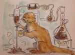  2014 ambiguous_gender anthro beaker beverage blep brown_body brown_fur coffee coffee_mug container cup english_text eyes_closed fur hi_res holding_container holding_cup holding_object kitsumi laboratory_equipment laboratory_glassware mammal mug mustelid otter scientific_instrument sitting solo text tired tongue tongue_out 