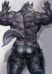 2023 absurd_res against_surface against_wall anthro back_muscles barazoku biceps big_butt big_muscles blush bottomwear bottomwear_down bubble_butt butt canid canine canis claws clenched_teeth clothed clothing deltoids eyebrows fur hair hi_res huge_butt huge_muscles huge_thighs kemono looking_at_viewer looking_back looking_back_at_viewer male mammal manly muscular muscular_anthro muscular_male nintendo no_underwear pants pants_down partially_clothed rear_view shadow solo sparkles standing star_fox teeth thick_thighs topless topless_anthro topless_male tuft vein veiny_muscles wall_(structure) wolf wolf_o&#039;donnell yukihoshiak 