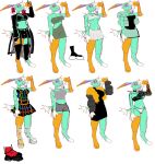  absurd_res anthro black_clothing black_dress clothed clothing dress eeveelution fully_clothed fur generation_1_pokemon green_body green_fur guncht hi_res jolteon model_sheet multiple_images nintendo pokemon pokemon_(species) simple_background solo trans_(lore) trans_man_(lore) white_background 