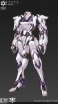  full_body glowing glowing_eyes grey_background iron_saga mecha no_humans official_art robot science_fiction simple_background solo standing vassago_(iron_saga) 