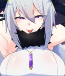  armpits meme_attire purple_eyes solo t1tsu_kyun virgin_killer_outfit yumekui_merry 