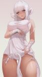  aki_ukiukidoki au_ra blush breasts dark_skin final_fantasy final_fantasy_xiv green_eyes highres naked_towel non-web_source scales tan towel white_hair 