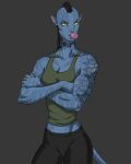  alien alien_humanoid animal_humanoid anthro arm_tattoo blue_body blue_skin chewing_gum clothing crossed_arms felid felid_humanoid feline feline_humanoid female grey_background hi_res humanoid hybrid james_cameron&#039;s_avatar mammal mammal_humanoid military_uniform mohawk na&#039;vi neck_tattoo recombinant_(avatar) simple_background solo tail tattoo uniform unknown_artist yellow_eyes zdinarsk 