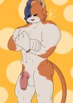  anthro balls calico_cat da1k1ra domestic_cat epic_games felid feline felis fortnite genitals humanoid_genitalia humanoid_penis looking_at_viewer male mammal meowscles muscular muscular_male nude penis purradise_meowscles simple_background smile solo tail 