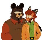  alternate_species anthro bear brown_body brown_fur brown_hair canid canine claws clothed clothing comedy_central curled_hair duo fangs fox fur furrification hair kyle_broflovski male mammal multicolored_body multicolored_fur orange_body orange_fur pononoin red_hair shirt smile smiling_at_viewer south_park stanley_marsh sweater teeth topwear turtleneck two_tone_body two_tone_fur white_body white_fur 