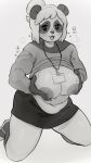  &lt;3 9:16 anthro areola bear belly big_breasts biped blush bottomwear breasts breath clothed clothing eye_markings female giant_panda greyscale hair hair_bun hi_res holding_breast huge_breasts inverted_nipples kneeling looking_at_viewer mammal markings monochrome navel nipples open_mouth pororikin puffy_areola raised_clothing raised_topwear short_hair simple_background skirt solo thick_thighs topwear 