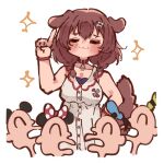  :3 =_= animal_collar animal_ears bare_arms blush blush_stickers bone_hair_ornament braid breasts brown_eyes brown_hair buttons chibi collar dog_ears dog_girl dog_tail donald_duck_sailor_hat double-parted_bangs dress empire_waist extra_ears hair_between_eyes hair_ornament hairclip highres hololive index_finger_raised inugami_korone inugami_korone_(1st_costume) large_breasts listener_(inugami_korone) long_hair low_twin_braids low_twintails mickey_mouse_ears minnie_mouse_ears red_collar sleeveless sleeveless_dress tail twin_braids twintails virtual_youtuber whcamellia00 white_dress 