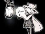  1other :3 animal_ears black_background cat co8 hat light_bulb long_sleeves monochrome niko_(oneshot) oneshot_(game) scarf socks tunic whiskers 