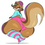  absurd_res ambiguous_gender anthro arizonathevixen big_butt blue_eyes butt chipmunk clothing footwear ground_squirrel hair half-closed_eyes hi_res huge_butt huge_hips huge_thighs hyper hyper_butt hyper_hips knee_highs knee_socks legwear looking_at_viewer looking_back mammal multicolored_body multicolored_hair narrowed_eyes rodent sciurid shirt socks solo thick_thighs topwear underwear wide_hips 