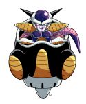  1boy armor closed_mouth colored_skin dragon_ball frieza highres looking_at_viewer male_focus muu_(mumumer) pink_skin red_eyes saiyan_armor shoulder_armor simple_background smile solo spikes tail upper_body white_background 
